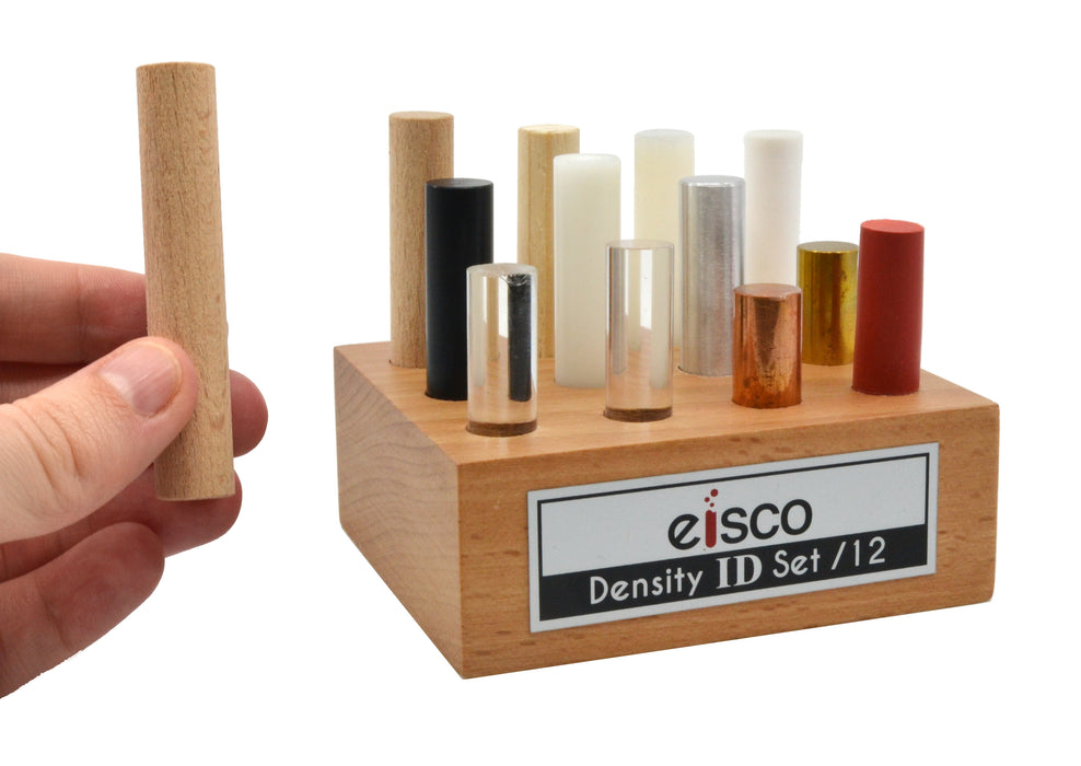 12pc Cylindrical Bars Density ID Set - Includes Hardwood, Softwood, Aluminum, Copper, Brass, Rubber, Nylon, Derlin, PVC, Glass, Acrylic & Teflon