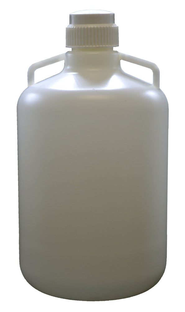 20 Liter (5.25 Gallon) Carboy Jug with Gasket Cap, White Premium Polypropylene with 2 Handles, 21" H - 11 3/4" D with 2 5/8" Opening - Eisco Labs