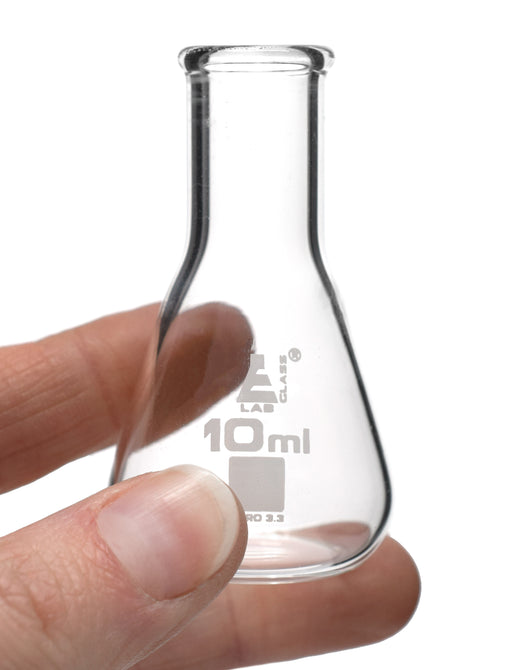 Erlenmeyer Flask, 10ml - Borosilicate Glass - Narrow Neck, Conical Shape - White Graduations - Eisco Labs