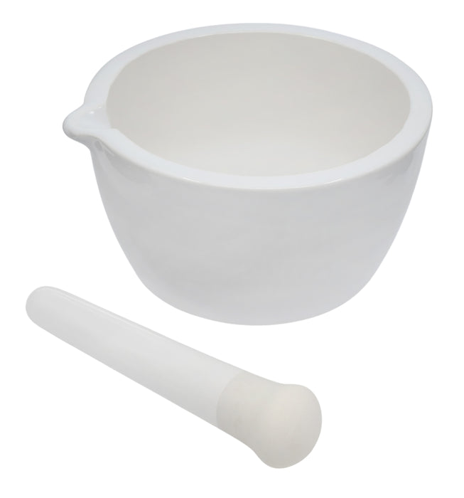 Porcelain Mortar & Pestle Set, 64oz - Heavy Duty Pattern - Unglazed Grinding Surface