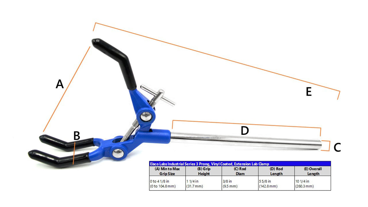 3 Finger Extension Clamp on Stainless Steel Rod - 3.4" Max Opening