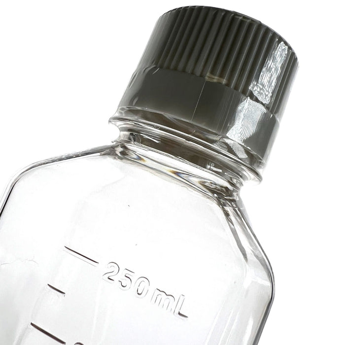 Eisco - Pack of 24, 250mL Sterile PETG Media Bottles with HDPE Caps, Square, Leak-Proof, Tamper-Evident, Non-Pyrogenic, Gamma Sterilized, Ideal for Lab Reagents, Buffers & Biopharmaceutical Use