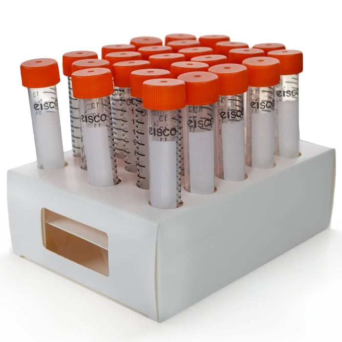 Eisco - Pack of 25, 15mL Non-Sterile Centrifuge Tubes, Polypropylene, Flat Cap, Lab-Grade, Racked