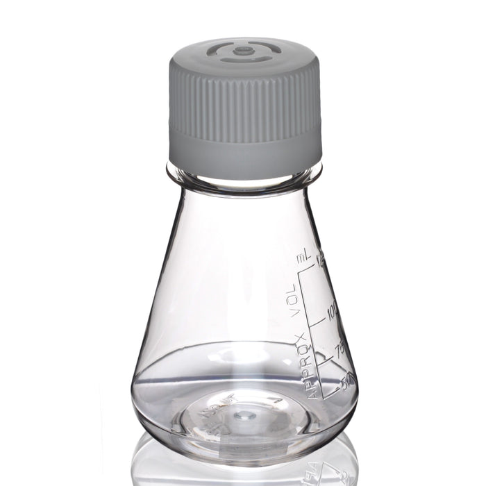 Eisco - Pack of 1, 125mL Sterile PETG Erlenmeyer Flask, Vented, Flat Bottom, Lab-Grade, Gamma Sterilized, USP Class VI, Ideal for Cell Culture, Biopharmaceutical Processing, Chemical Storage