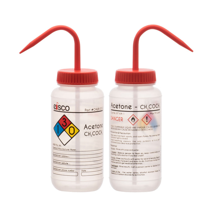 Performance Plastic Wash Bottle, Acetone, 500 ml - Labeled (4 Color)