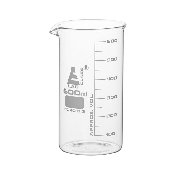 Beaker, 600ml - Tall Form - White Graduations - Borosilicate Glass
