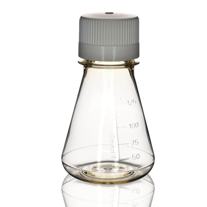Eisco - Pack of 1, 125mL Sterile Polycarbonate Erlenmeyer Flask, Non-Vented, Flat Bottom, Gamma Sterilized, USP Class VI, Lab-Grade, Chemical Storage, Cell Culture, Mixing