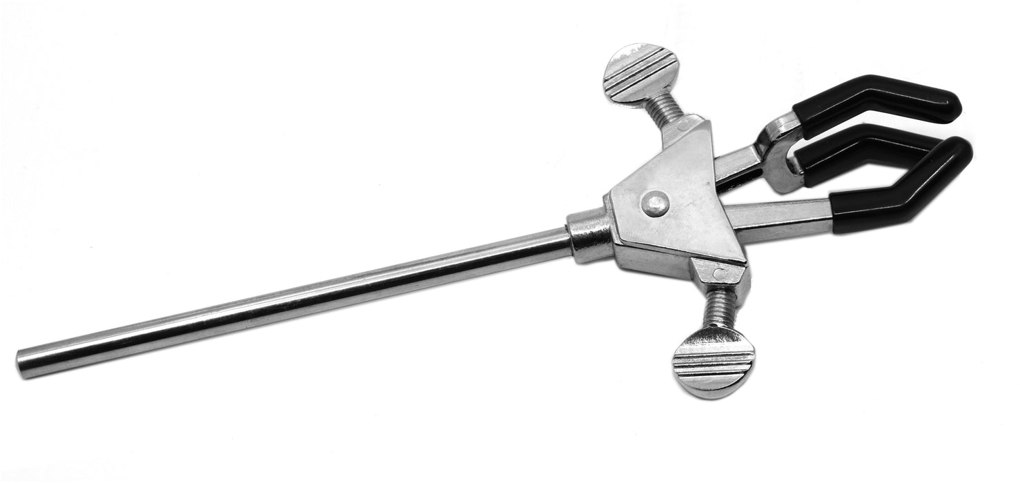 3 Prong Double Adjustable Universal Clamp, Non-Slip Vinyl Coated Rubber Jaws, 10" Overall Length - Eisco Labs