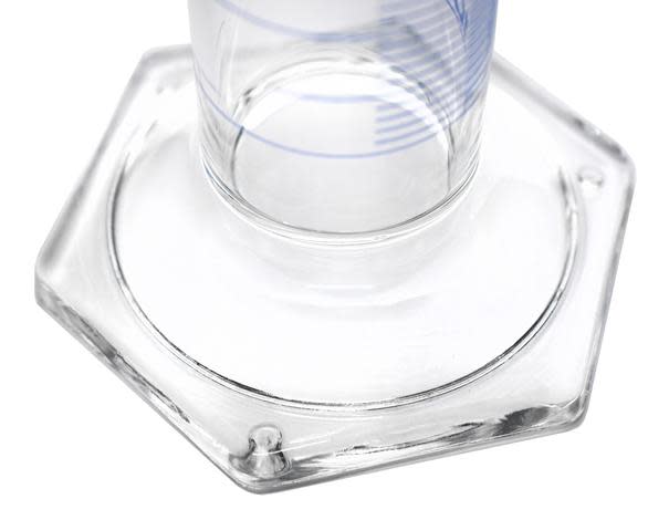Graduated Cylinder, 100mL - Class A - Squat Form - Hexagonal Base - Blue Graduations - Borosilicate Glass