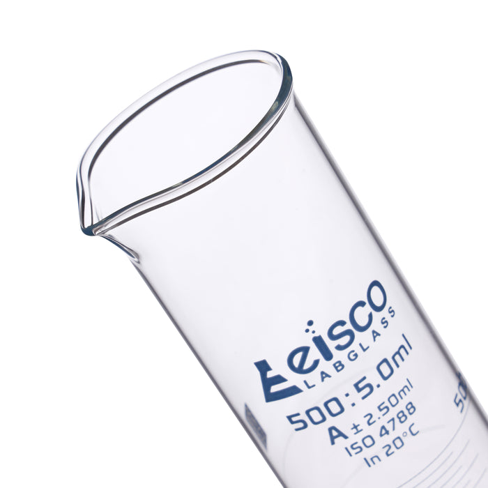 Graduated Cylinder, 500ml - Class A - Blue Graduations, Round Base