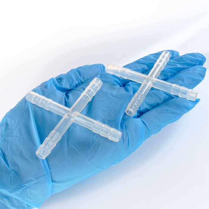 Eisco – 8mm Cross Tubing Connector, Polypropylene – 4-Way Barbed Tube Fittings for Air, Water, and Vacuum Routing – Pack of 20 for Laboratory & Technical Applications