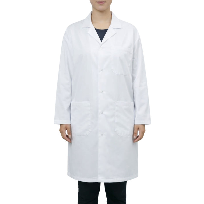Eisco Adult Small Professional Grade 100% Cotton Lab Coat – Snap Front Laboratory Coat, 3 Pockets, Machine Washable, White