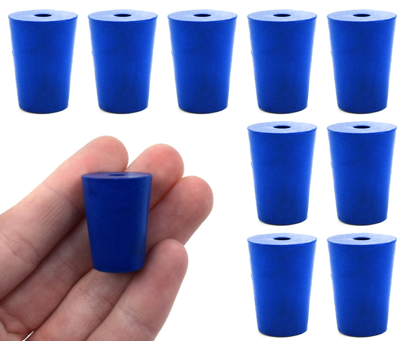 10PK Neoprene Stoppers, 1 Hole - ASTM - Size: #1 - 14mm Bottom, 19mm Top, 25mm Length