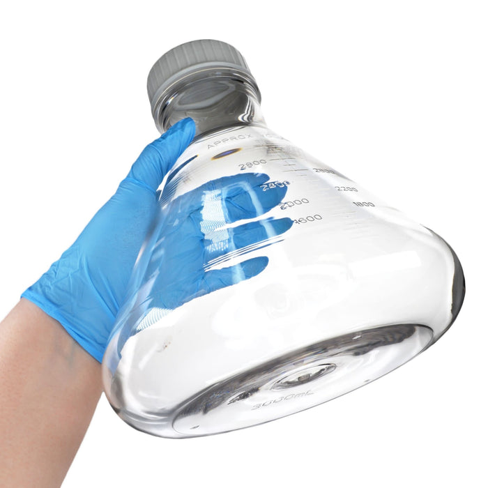 Eisco - Pack of 4, 3L Sterile PETG Erlenmeyer Flasks, Non-Vented, Flat Bottom, Lab-Grade, Gamma Sterilized, USP Class VI, Ideal for Cell Culture, Biopharmaceutical Processing, Chemical Storage