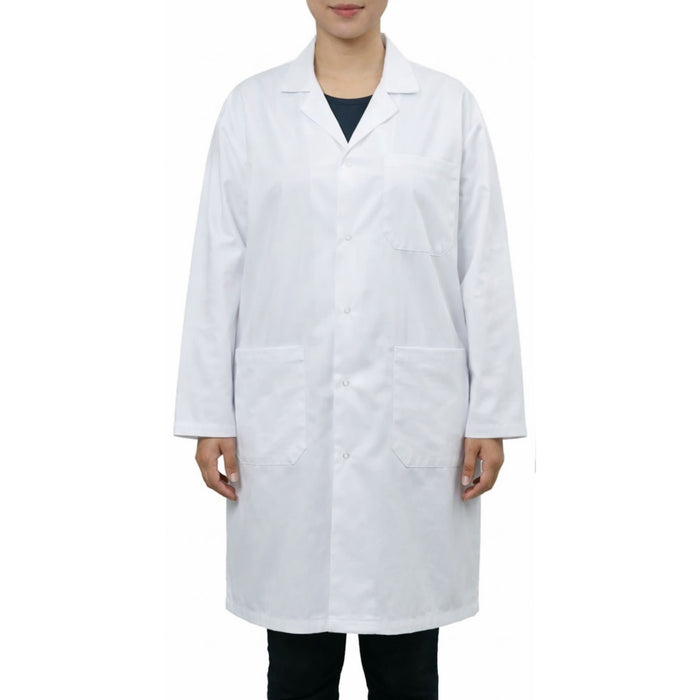 Eisco Adult Medium Professional Grade 100% Cotton Lab Coat – Snap Front Laboratory Coat, 3 Pockets, Machine Washable, White