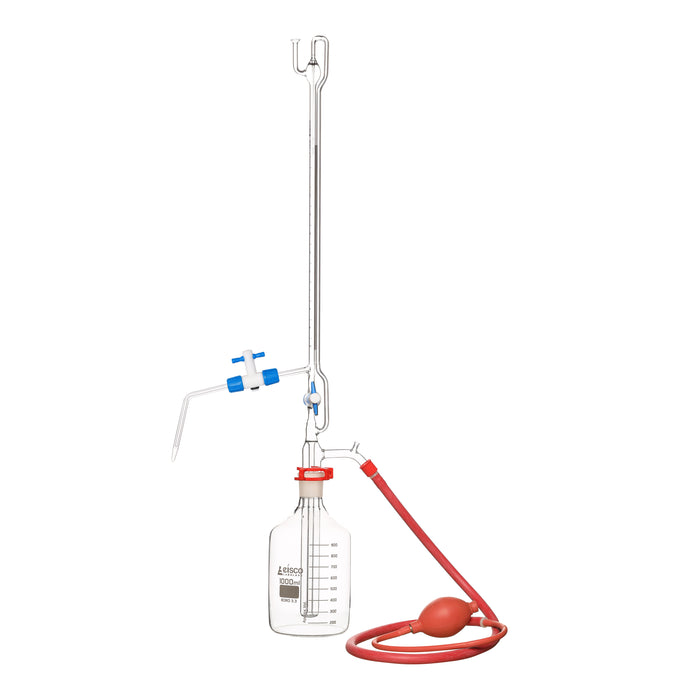 Automatic Zero Burette, 10ml - Class B - 29/32 Joint Size - 0.05±ml Tolerance, 0.05ml Sub. Divisions - 1000ml Reservoir Capacity - With Intermediate Stopcock & Schellbach Stripe - Eisco Labs