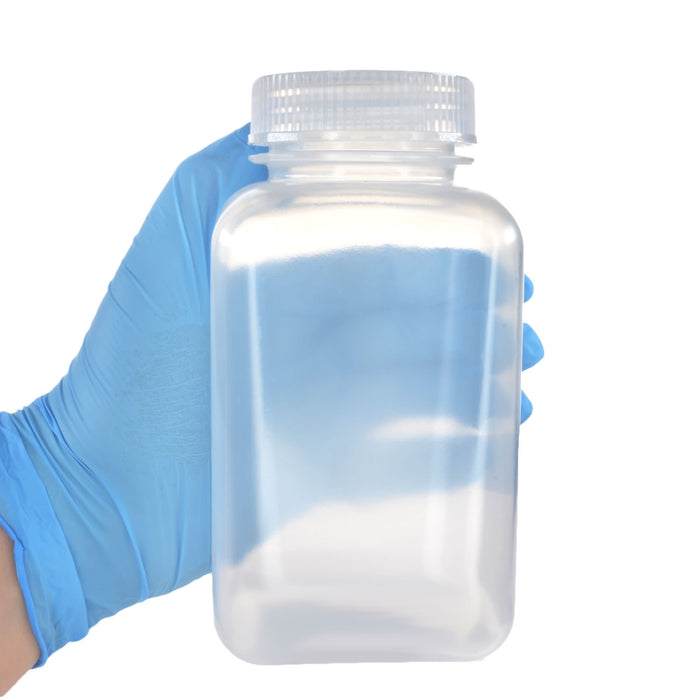 Eisco - Pack of 12, 500mL Square Polypropylene Reagent Bottles with Wide Mouth Polypropylene Caps, Translucent, Autoclavable, Leak-Proof, Chemical Resistant, 0-135°C