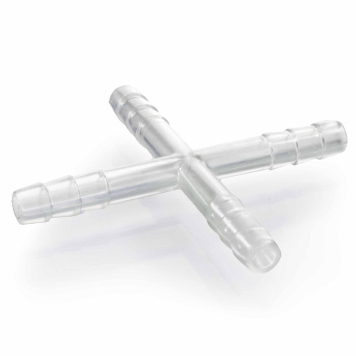 Eisco – 8mm Cross Tubing Connector, Polypropylene – 4-Way Barbed Tube Fittings for Air, Water, and Vacuum Routing – Pack of 20 for Laboratory & Technical Applications