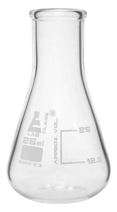12PK Erlenmeyer Flasks, 25mL - Narrow Neck - Borosilicate Glass