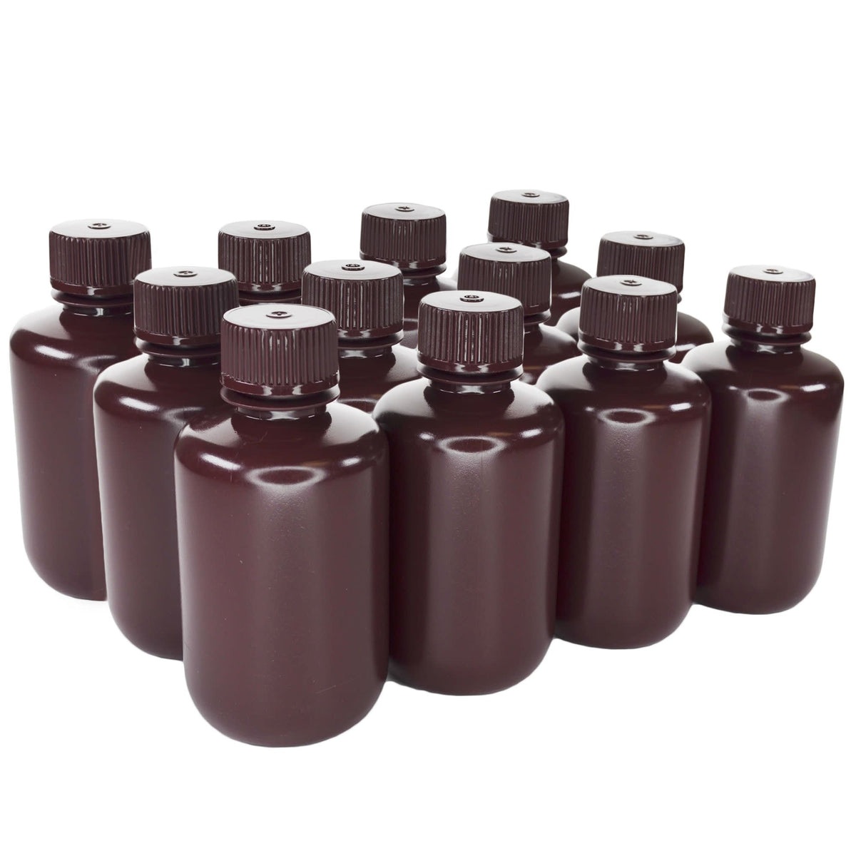 EISCO 12-Pack 1000mL Amber HDPE Reagent Bottles - Narrow Mouth, Leak-Proof, For Light-Sensitive Storage