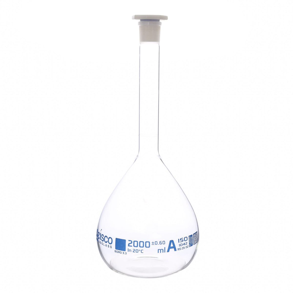 Eisco Volumetric Flask, 2000mL - Class A - Borosilicate Glass, Polyeth ...