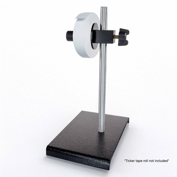 Eisco - Ticker Tape Holder Stand for Physics Timing and Motion Experiments - Includes Steel Rod and Base, 10mm Rod Diameter, Compatible with Roll Dispensers