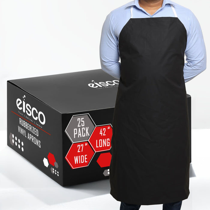 25PK Rubber Vinyl Apron, Large (27"W x 42"L) - Black