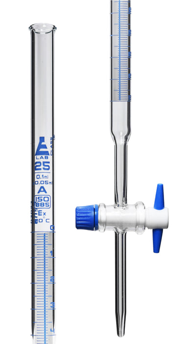 Schellbach Burette, 25mL - Class A - PTFE Stopcock - Blue Graduations - Borosilicate Glass