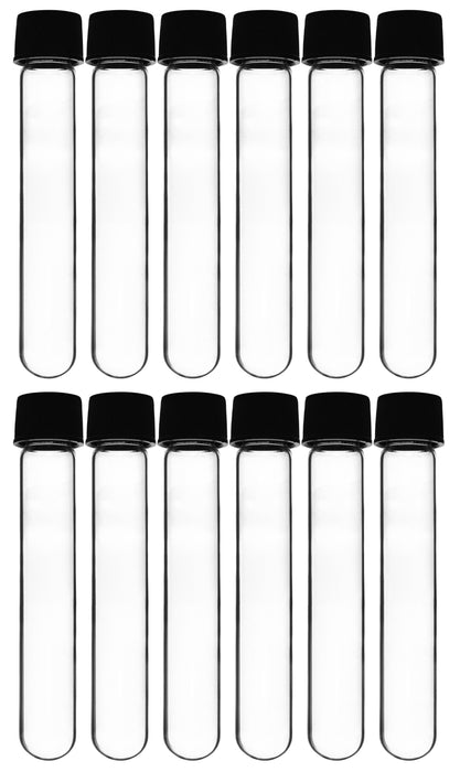 Culture Tube with Screw Cap, 30mL, 12/PK - 25x100mm - Round Bottom - Borosilicate Glass