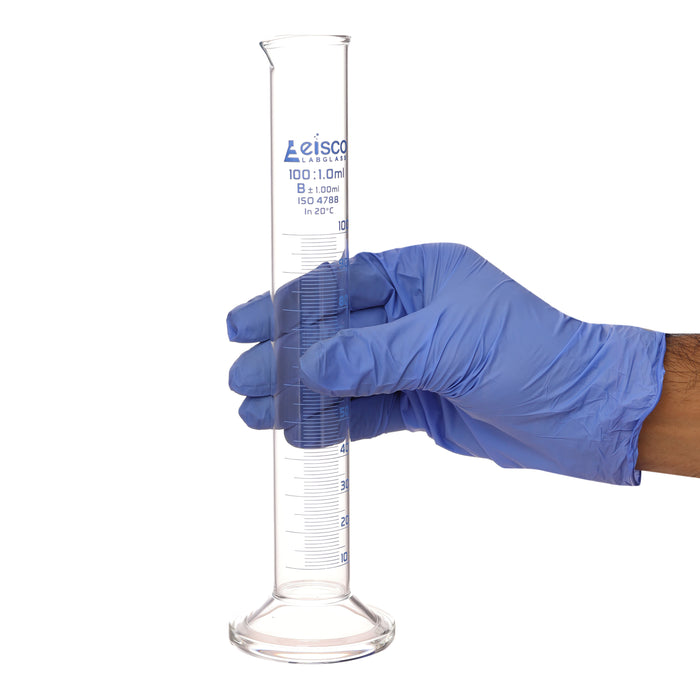 Graduated Cylinder, 100ml - Class B - Blue Graduations, Round Base