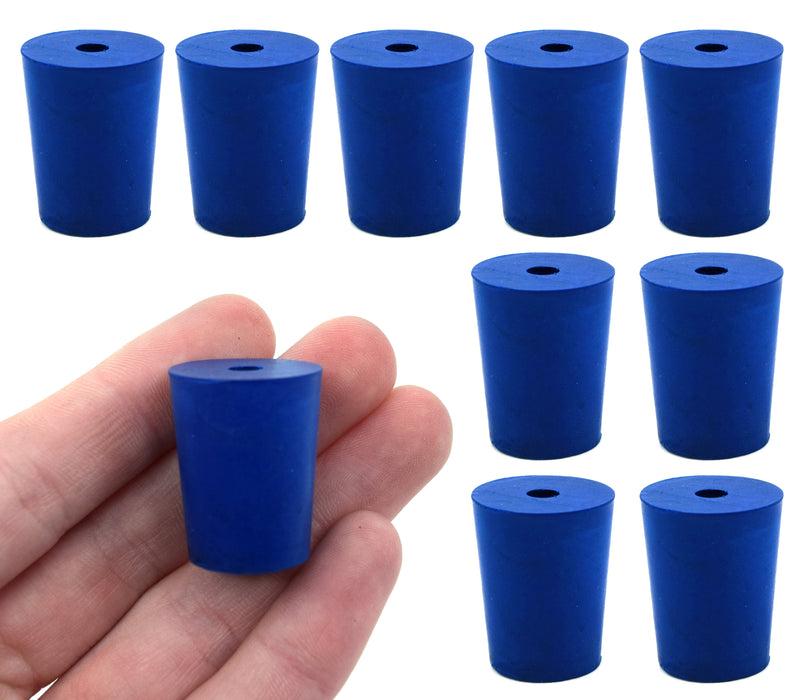 10PK Neoprene Stoppers, 1 Hole - ASTM - Size: #2 - 16mm Bottom, 20mm Top, 25mm Length