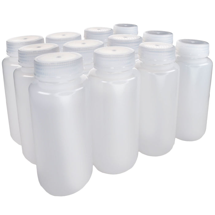 Eisco - 500mL Wide Mouth LDPE Reagent Bottles with Polypropylene Caps, Pack of 12, Non-Sterile, Translucent Laboratory Containers, -100 to 80°C Temperature Range