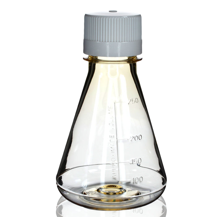Eisco - Pack of 1, 250mL Sterile Polycarbonate Erlenmeyer Flask, Non-Vented, Flat Bottom, Gamma Sterilized, USP Class VI, Lab-Grade, Chemical Storage, Cell Culture, Mixing