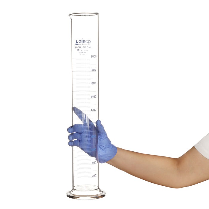 Graduated Cylinder, 2000ml - Class B - Blue Graduations, Round Base