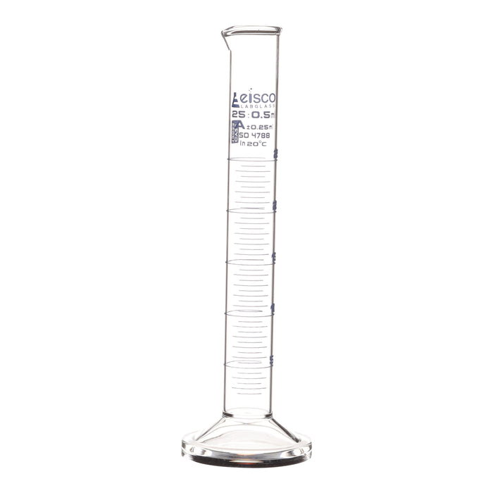Graduated Cylinder, 25ml - Class A - Blue Graduations, Round Base