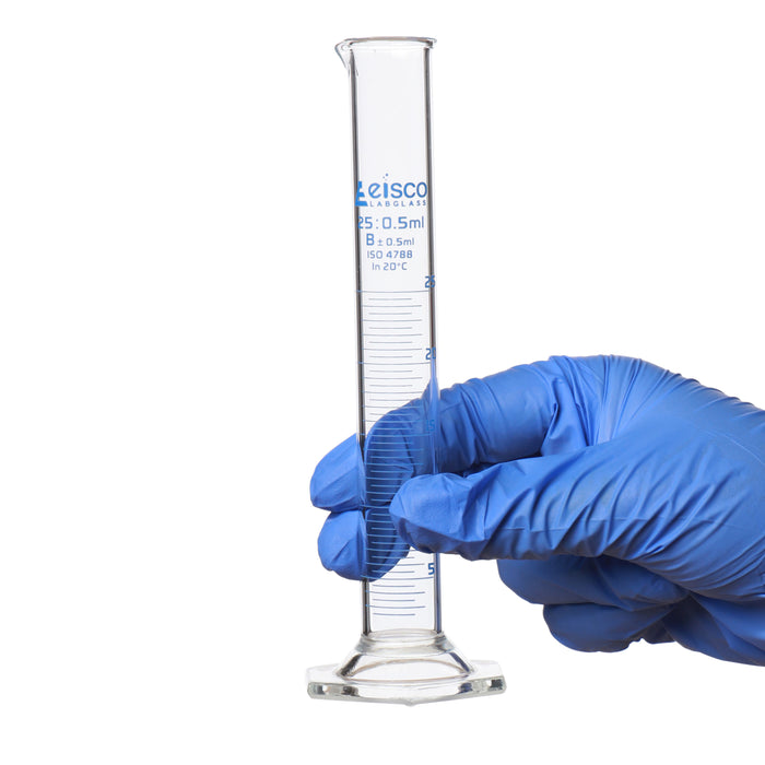Graduated Cylinder, 25ml - Class B - Blue Graduations, Hexagonal Base