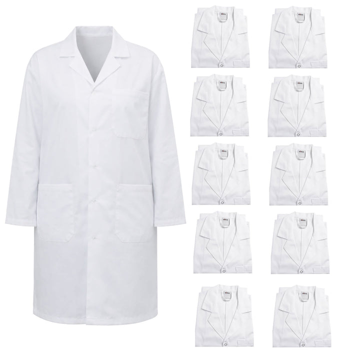 Eisco Adult Small Professional Grade 100% Cotton Lab Coat, 10 Pack – Snap Front Laboratory Coat, 3 Pockets, Machine Washable, White