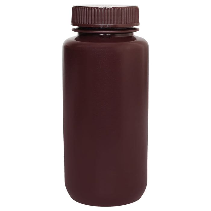 Eisco - Pack of 12, 500mL Wide Mouth Amber HDPE Reagent Bottles with Polypropylene Caps, Non-Sterile, Leak-Proof, Chemical-Resistant, UV Light Shielding for Lab Use, -100°C to 120°C, Ideal for Light-Sensitive Storage