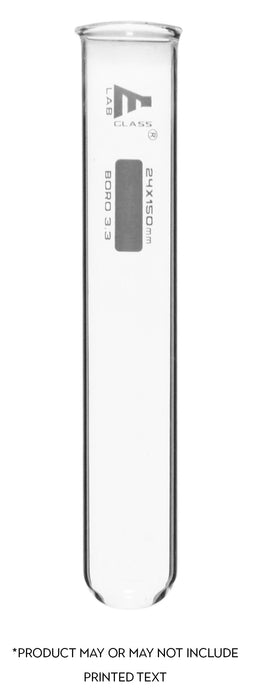 100PK Test Tubes, 50mL, 24x150mm - Rimmed - Light Wall, 1.2mm Thick - Borosilicate 3.3 Glass