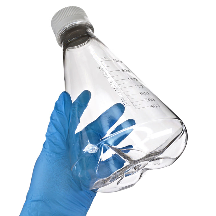 Eisco - Pack of 1, 1L Sterile PETG Erlenmeyer Flask, Vented, Baffled Bottom, Gamma Sterilized, USP Class VI, Lab-Grade, Cell Culture, Mixing, Shaker Compatible