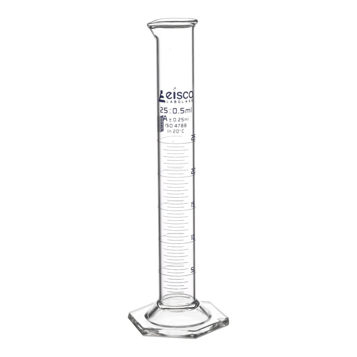 Graduated Cylinder, 25ml - Class A - Blue Graduations, Hexagonal Base