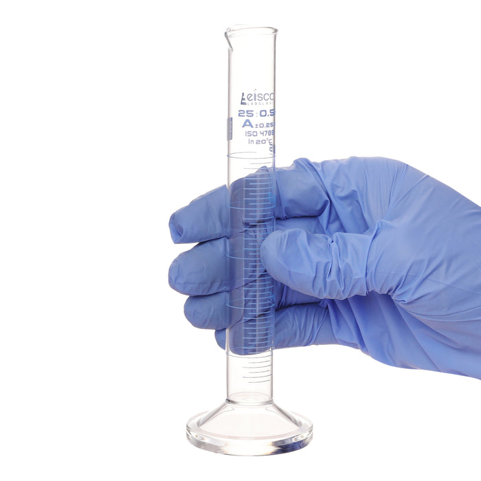 Graduated Cylinder, 25ml - Class A - Blue Graduations, Round Base