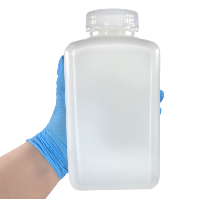 Eisco - Pack of 12, 1L Square HDPE Reagent Bottles with Wide Mouth Polypropylene Caps, Translucent, Non-Sterile, Chemical Resistant, Leak-Proof, -100°C to 120°C, Ideal for Lab and Industrial Use