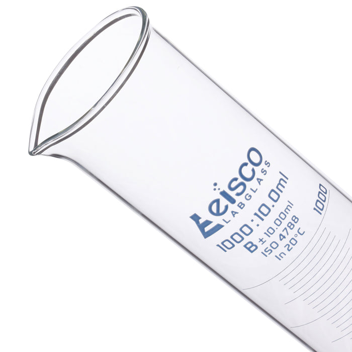 Graduated Cylinder, 1000ml - Class B - Blue Graduations, Hexagonal Base