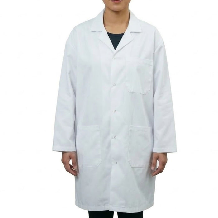 Eisco Adult XS Professional Grade 100% Cotton Lab Coat – Snap Front Laboratory Coat, 3 Pockets, Machine Washable, White