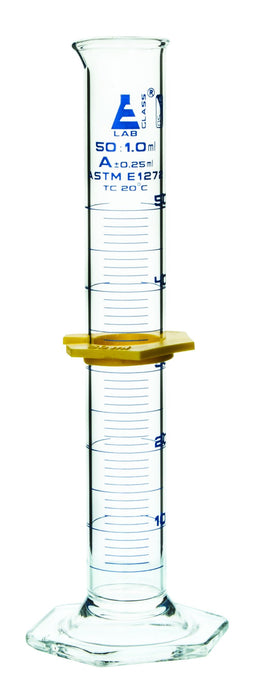 Graduated Cylinder, 50ml - Class A - White Graduations, Hexagonal Base