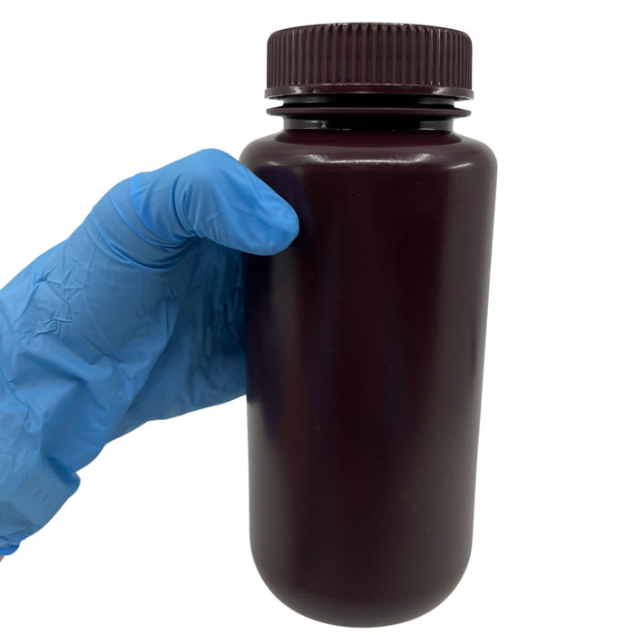 Eisco - Pack of 12, 500mL Wide Mouth Amber HDPE Reagent Bottles with Polypropylene Caps, Non-Sterile, Leak-Proof, Chemical-Resistant, UV Light Shielding for Lab Use, -100°C to 120°C, Ideal for Light-Sensitive Storage