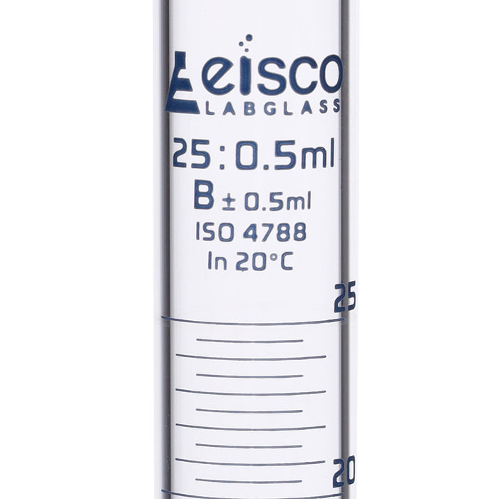Graduated Cylinder, 25ml - Class B - Blue Graduations, Hexagonal Base