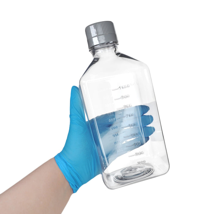 Eisco - Pack of 12, 1L Sterile PET Media Bottles with HDPE Caps, Leakproof, Tamper-Evident, Lab-Grade, Ideal for Lab Reagents, Buffers & Biopharmaceutical Processing