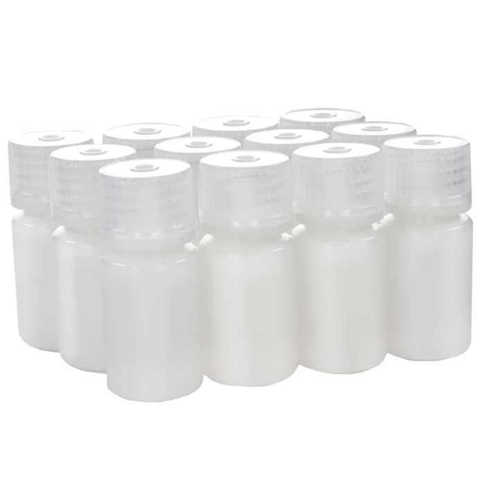 Eisco - Pack of 12, 15mL Narrow Mouth HDPE Translucent Reagent Bottles with Polypropylene Caps, Non-Sterile, Leak-Proof, Chemical Resistant, -100 to 120°C Temperature Range, Laboratory Storage and Transport